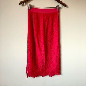 ✨$8 CLEAR-OUT✨ H&M Floral Lace High Rise Waist Formal Soft Pencil Midi Skirt Red